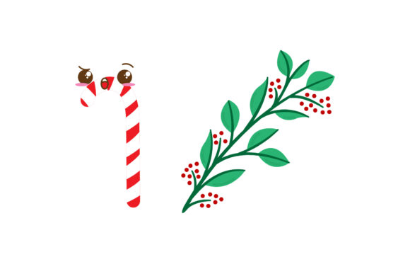 Candy Mistletoe Set Christmas Vectors Illustrations