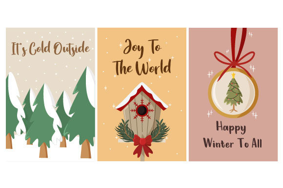 Christmas Card Snowy Set Illustrations