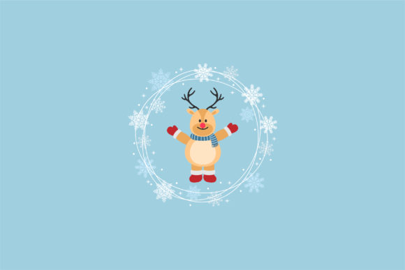 Christmas Circle Wreath with Deer Illustrations
