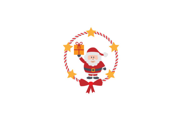 Christmas Circle Wreath with Santa Illustrations