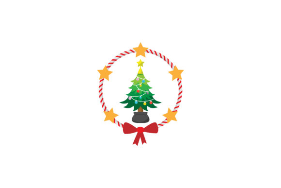 Christmas Circle Wreath with Tree Illustrations