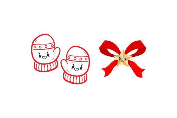 Gloves Ribbon Set Christmas Vectors Illustrations