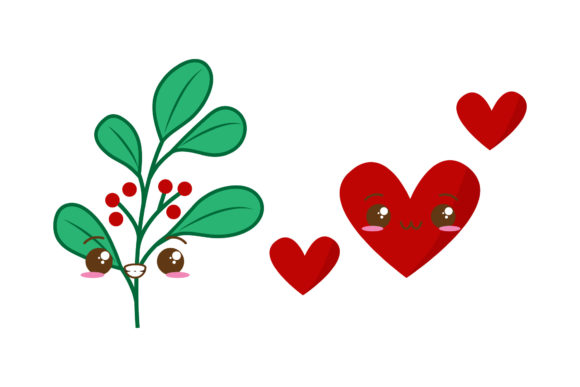 Love Mistletoe Set Christmas Vectors Illustrations
