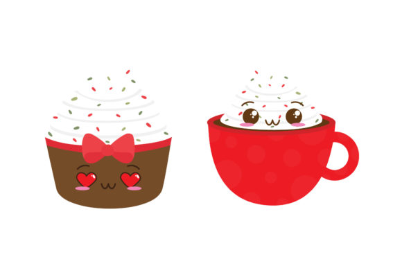 Set Cake Drink Christmas Vectors for Editorial Design