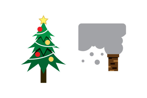 Tree Chimney Christmas Vectors Set for Seasonal Design
